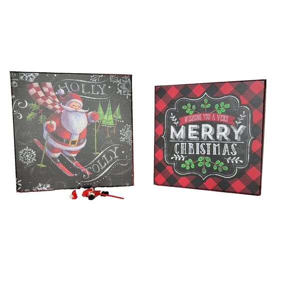 Two Christmas Gift Wrapping Boxes Red & Black Santa - Picture 1 of 5